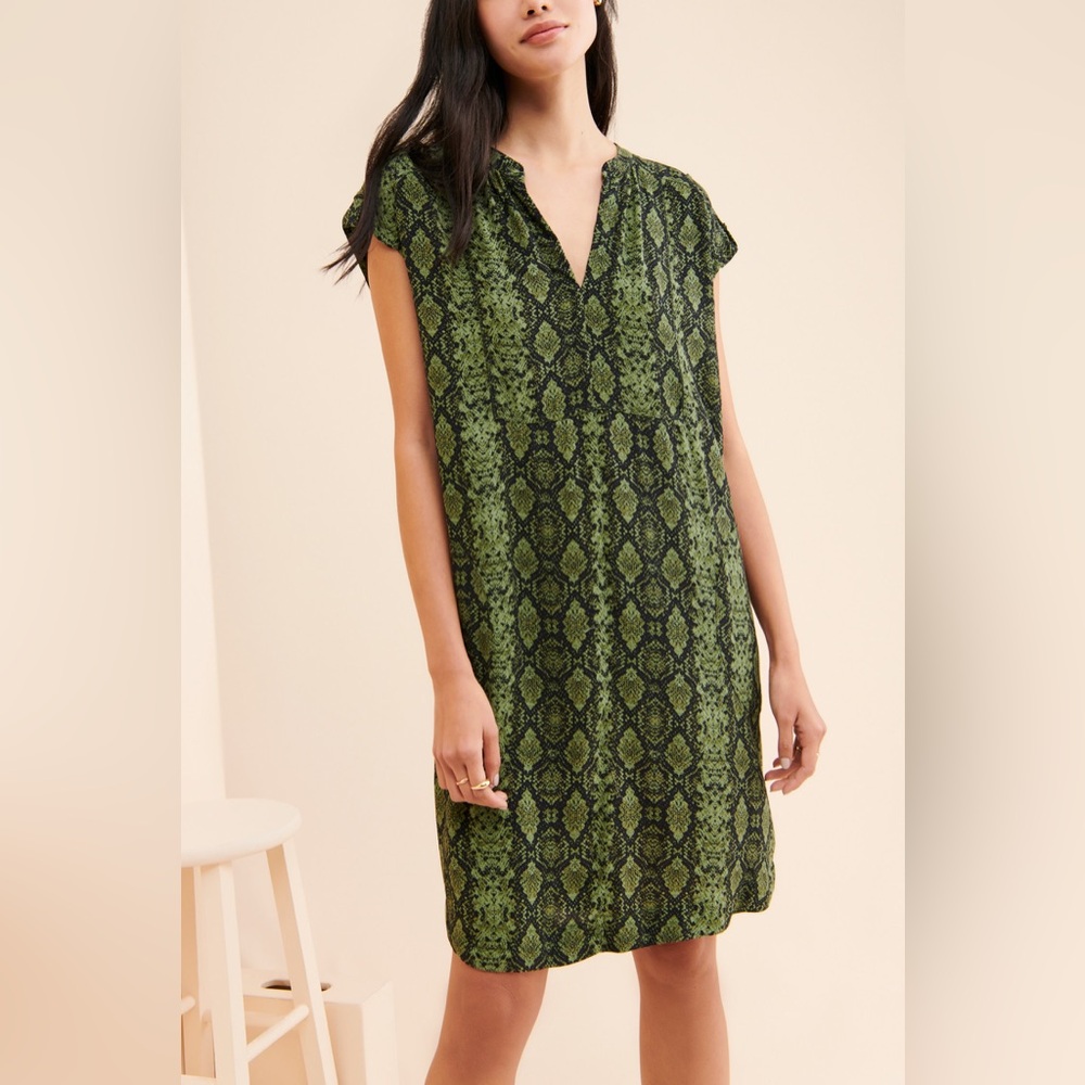 Anthropologie Green Snakeskin Print Tunic Dress, Size M